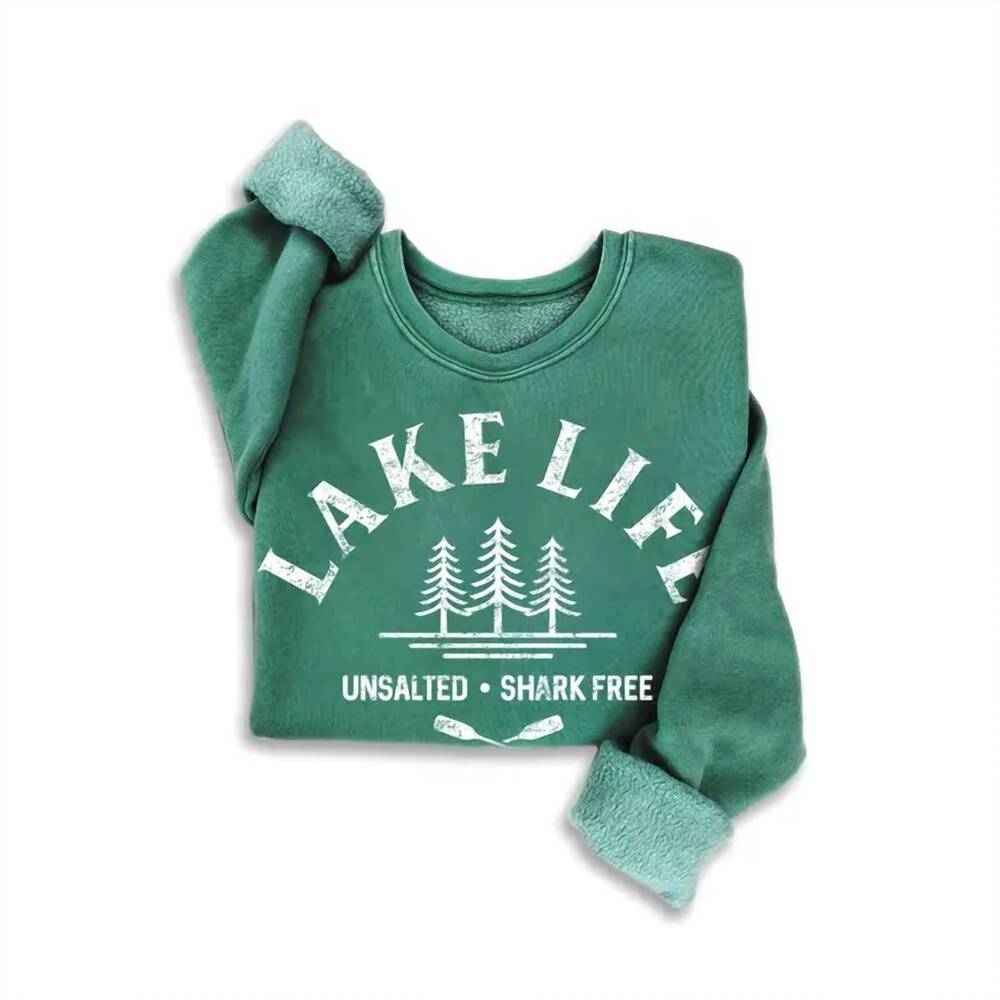 NEW HRT & LUV women's lake life sweatshirt in mineral dusty green
